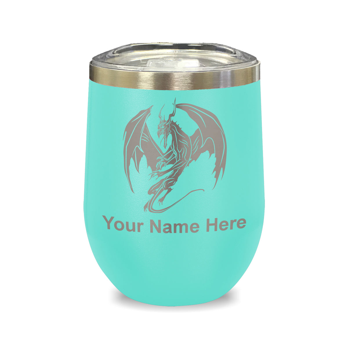 LaserGram Double Wall Stainless Steel Wine Glass, Dragon, Personalized Engraving Included