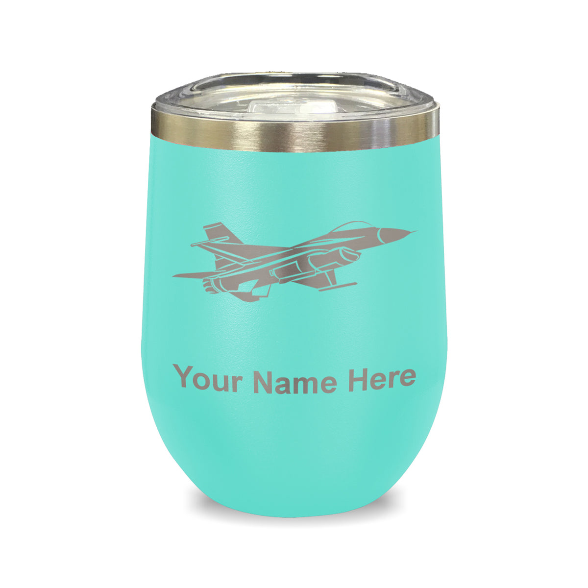 LaserGram Double Wall Stainless Steel Wine Glass, Fighter Jet 1, Personalized Engraving Included