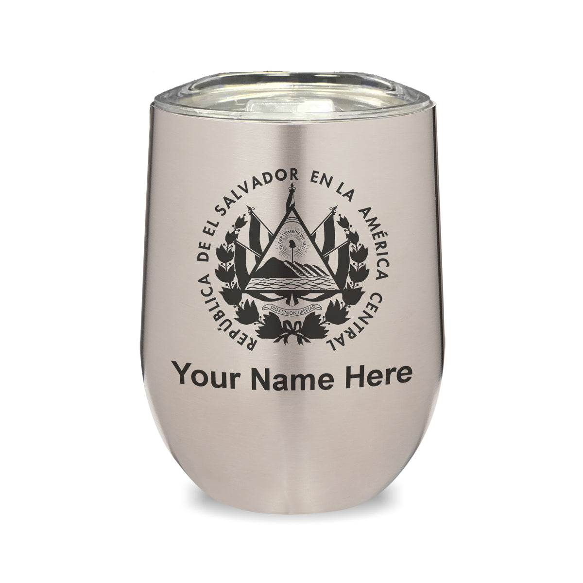 LaserGram Double Wall Stainless Steel Wine Glass, Flag of El Salvador, Personalized Engraving Included