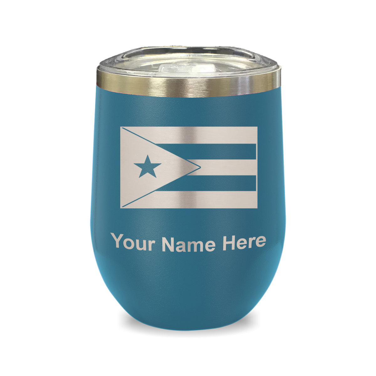 LaserGram Double Wall Stainless Steel Wine Glass, Flag of Puerto Rico, Personalized Engraving Included
