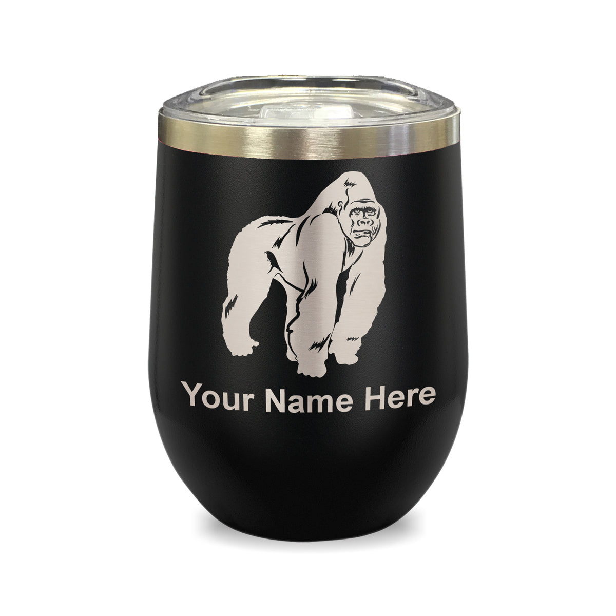 LaserGram Double Wall Stainless Steel Wine Glass, Gorilla, Personalized Engraving Included