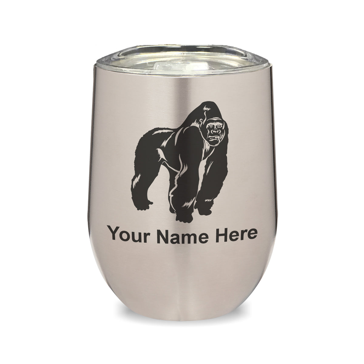 LaserGram Double Wall Stainless Steel Wine Glass, Gorilla, Personalized Engraving Included