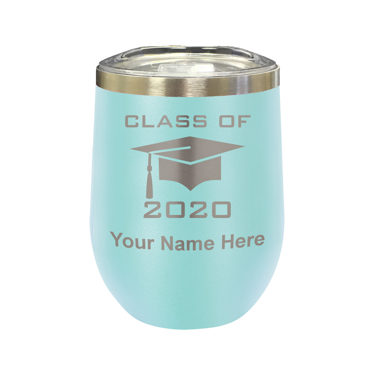LaserGram Double Wall Stainless Steel Wine Glass, Grad Cap Class of 2020, 2021, 2022, 2023, 2024, 2025, Personalized Engraving Included