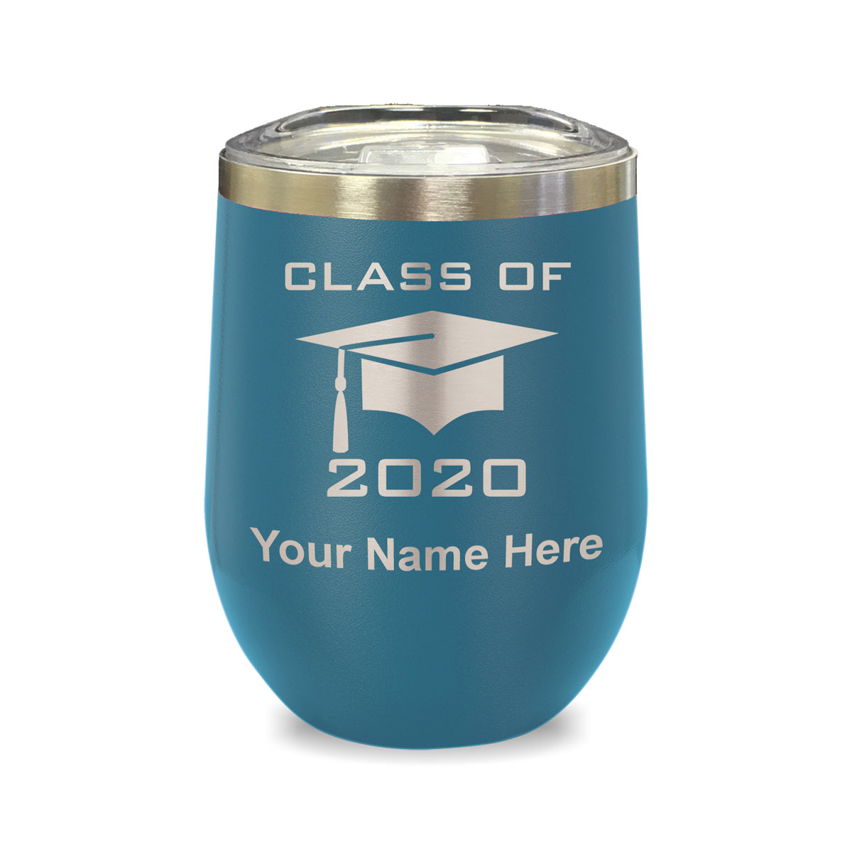 LaserGram Double Wall Stainless Steel Wine Glass, Grad Cap Class of 2020, 2021, 2022, 2023, 2024, 2025, Personalized Engraving Included