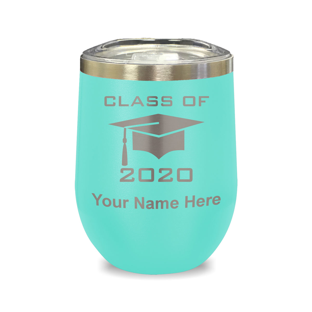 LaserGram Double Wall Stainless Steel Wine Glass, Grad Cap Class of 2020, 2021, 2022, 2023, 2024, 2025, Personalized Engraving Included