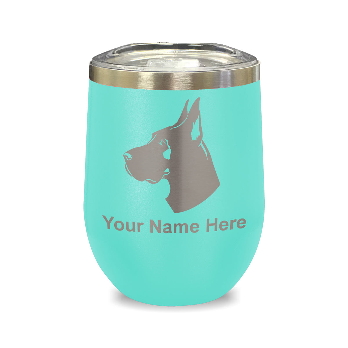 LaserGram Double Wall Stainless Steel Wine Glass, Great Dane Dog, Personalized Engraving Included