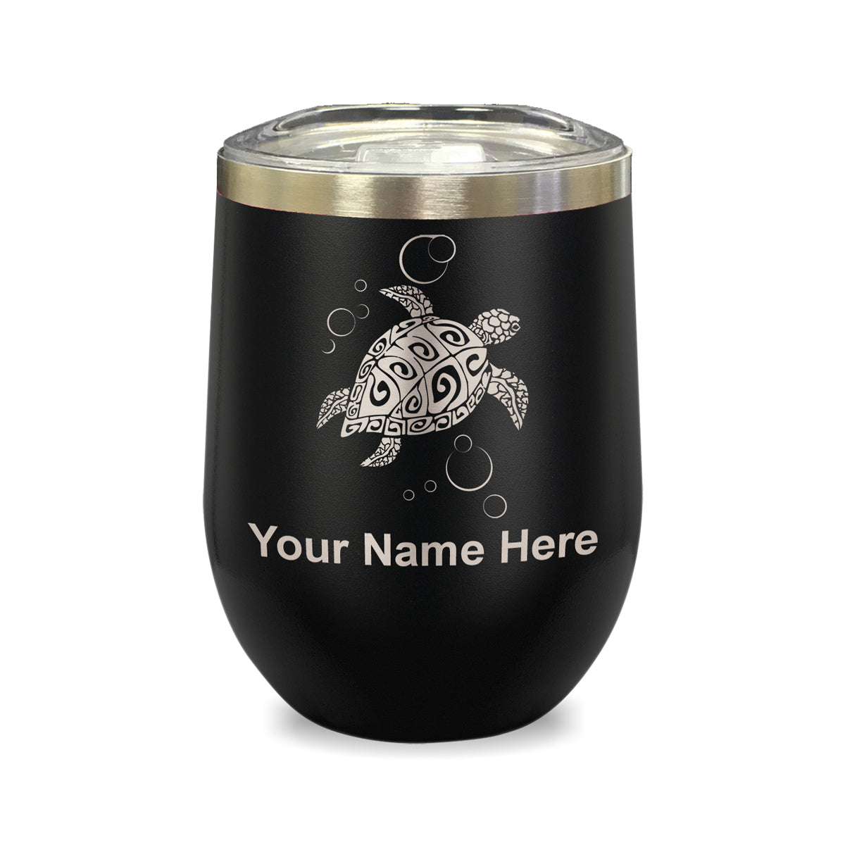 LaserGram Double Wall Stainless Steel Wine Glass, Hawaiian Sea Turtle, Personalized Engraving Included