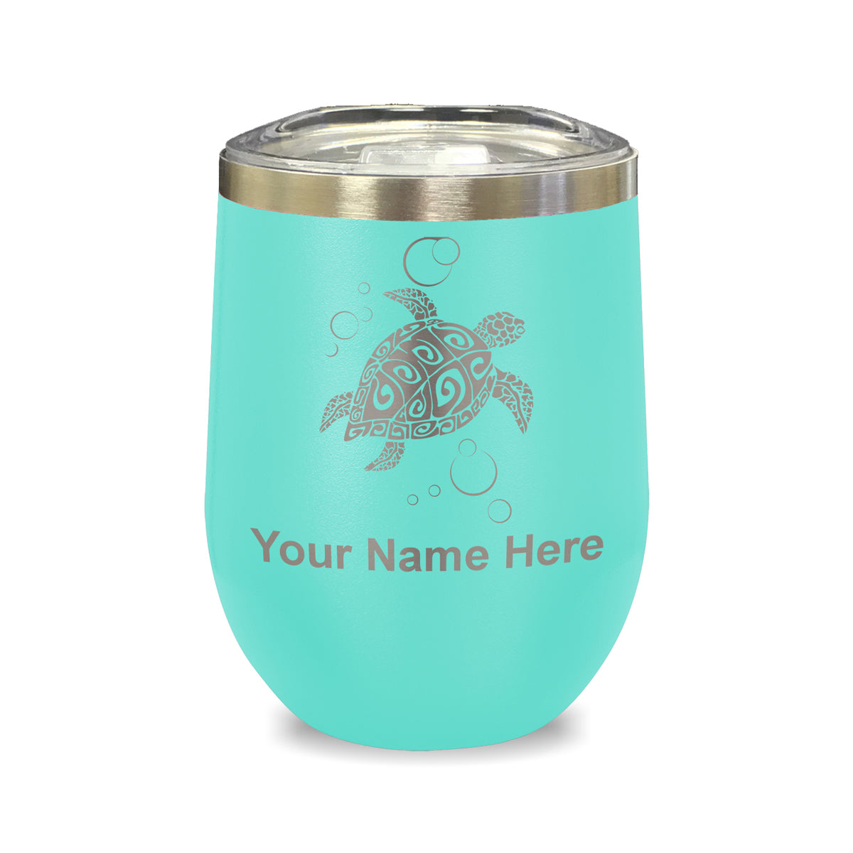 LaserGram Double Wall Stainless Steel Wine Glass, Hawaiian Sea Turtle, Personalized Engraving Included