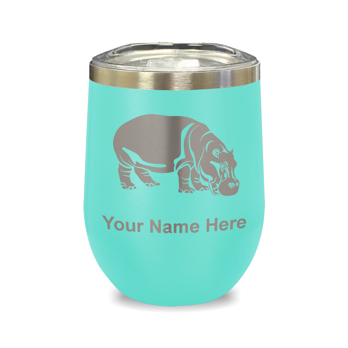 LaserGram Double Wall Stainless Steel Wine Glass, Hippopotamus, Personalized Engraving Included