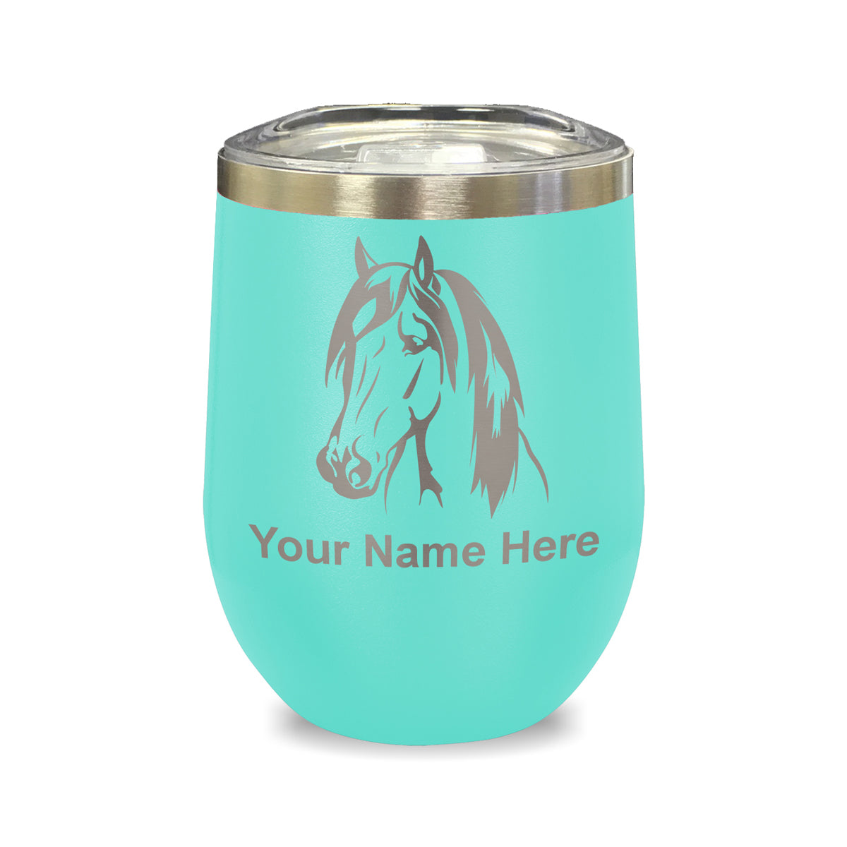 LaserGram Double Wall Stainless Steel Wine Glass, Horse Head 1, Personalized Engraving Included