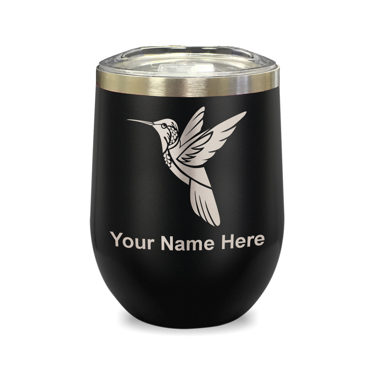 LaserGram Double Wall Stainless Steel Wine Glass, Hummingbird, Personalized Engraving Included