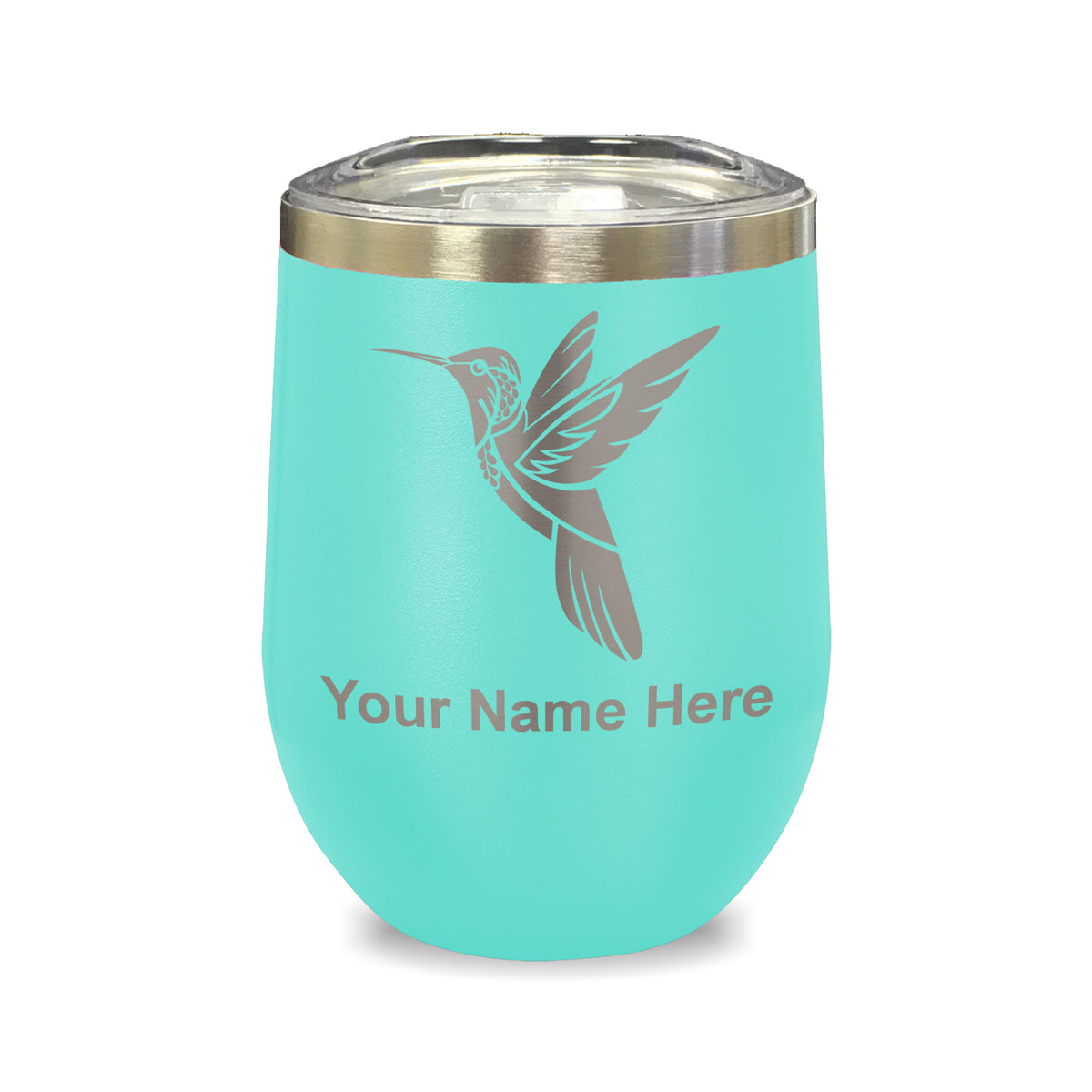 LaserGram Double Wall Stainless Steel Wine Glass, Hummingbird, Personalized Engraving Included