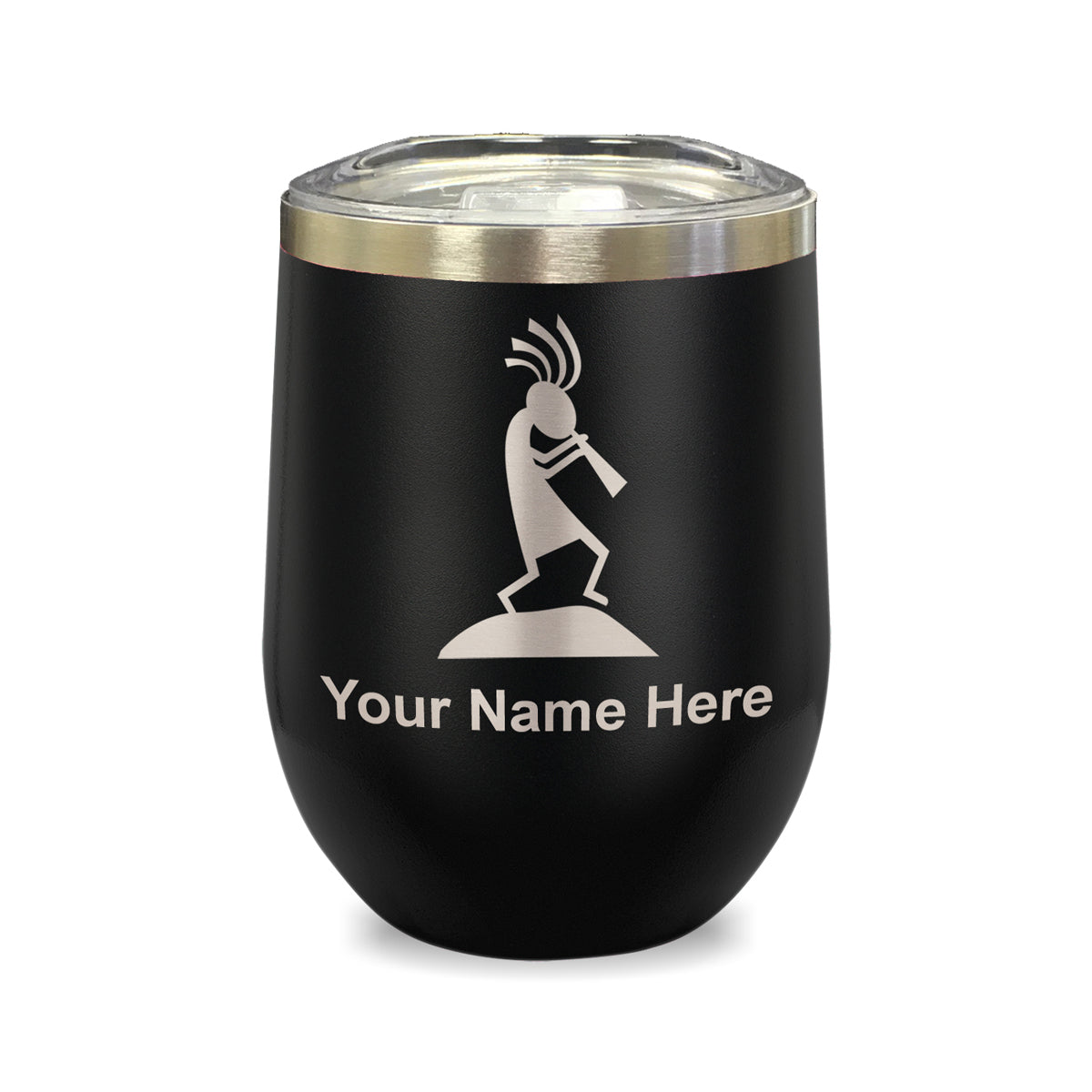 LaserGram Double Wall Stainless Steel Wine Glass, Kokopelli, Personalized Engraving Included