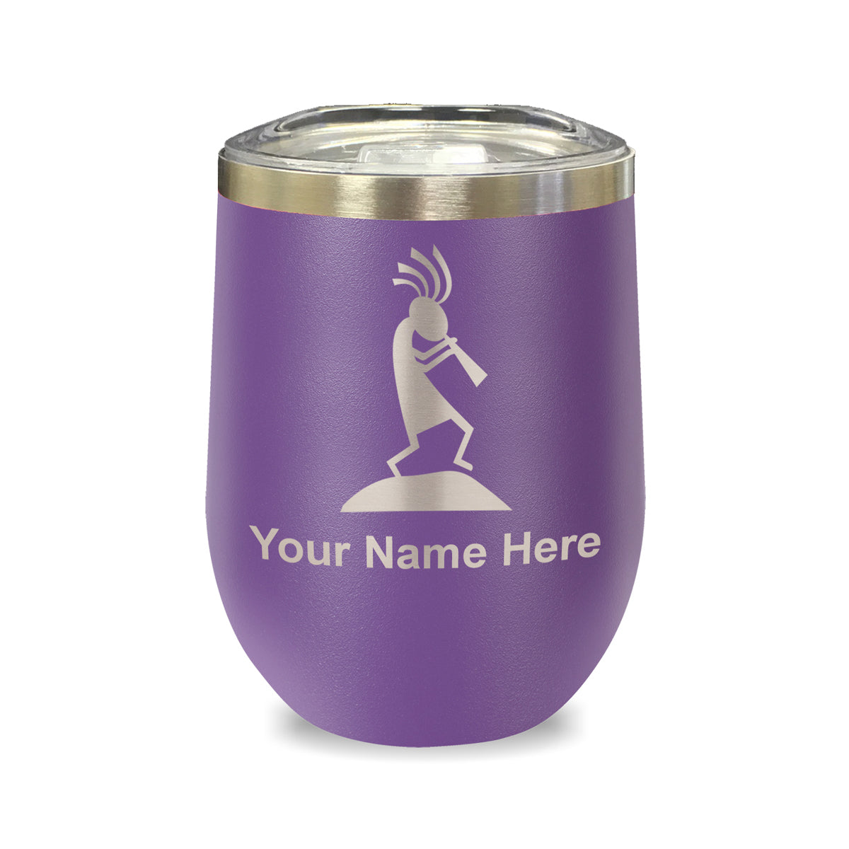 LaserGram Double Wall Stainless Steel Wine Glass, Kokopelli, Personalized Engraving Included