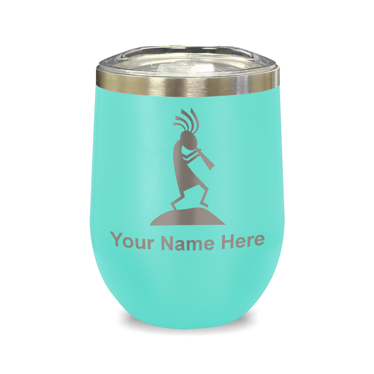 LaserGram Double Wall Stainless Steel Wine Glass, Kokopelli, Personalized Engraving Included