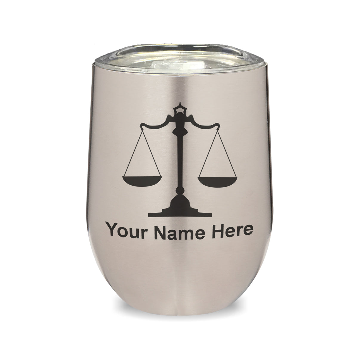 LaserGram Double Wall Stainless Steel Wine Glass, Law Scale, Personalized Engraving Included