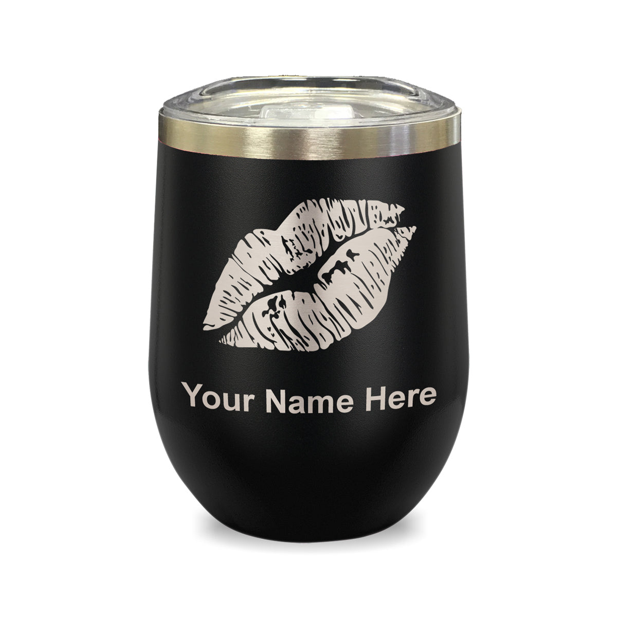 LaserGram Double Wall Stainless Steel Wine Glass, Lipstick Kiss, Personalized Engraving Included
