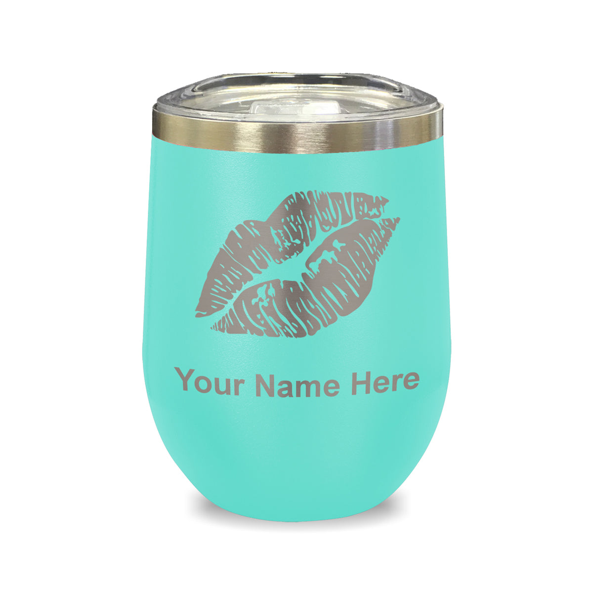 LaserGram Double Wall Stainless Steel Wine Glass, Lipstick Kiss, Personalized Engraving Included