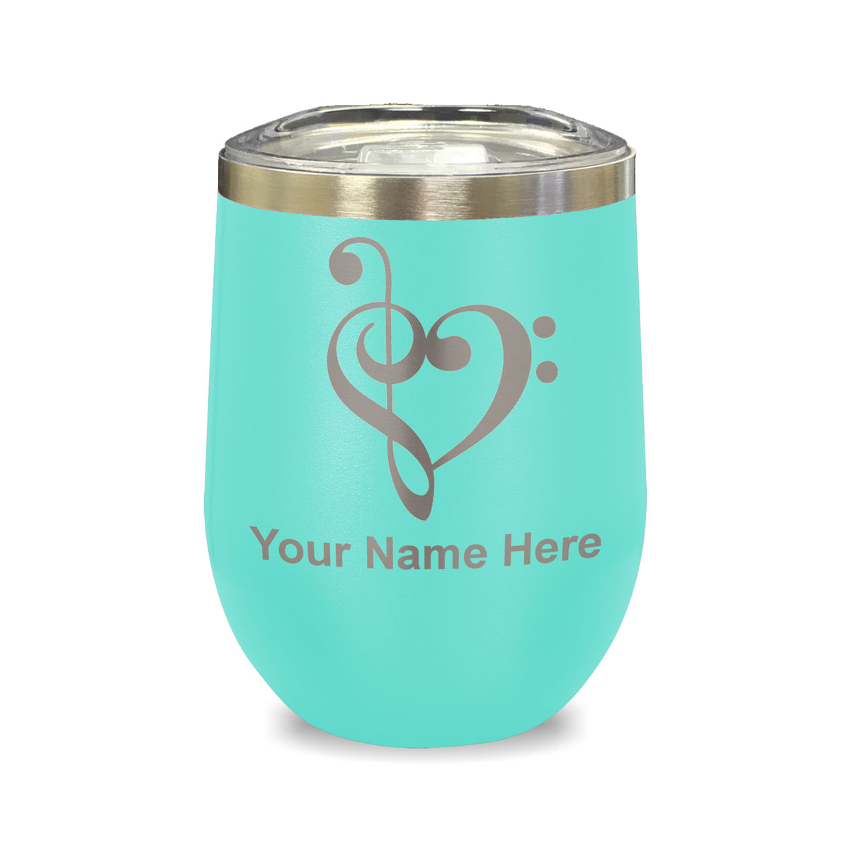 LaserGram Double Wall Stainless Steel Wine Glass, Music Heart, Personalized Engraving Included
