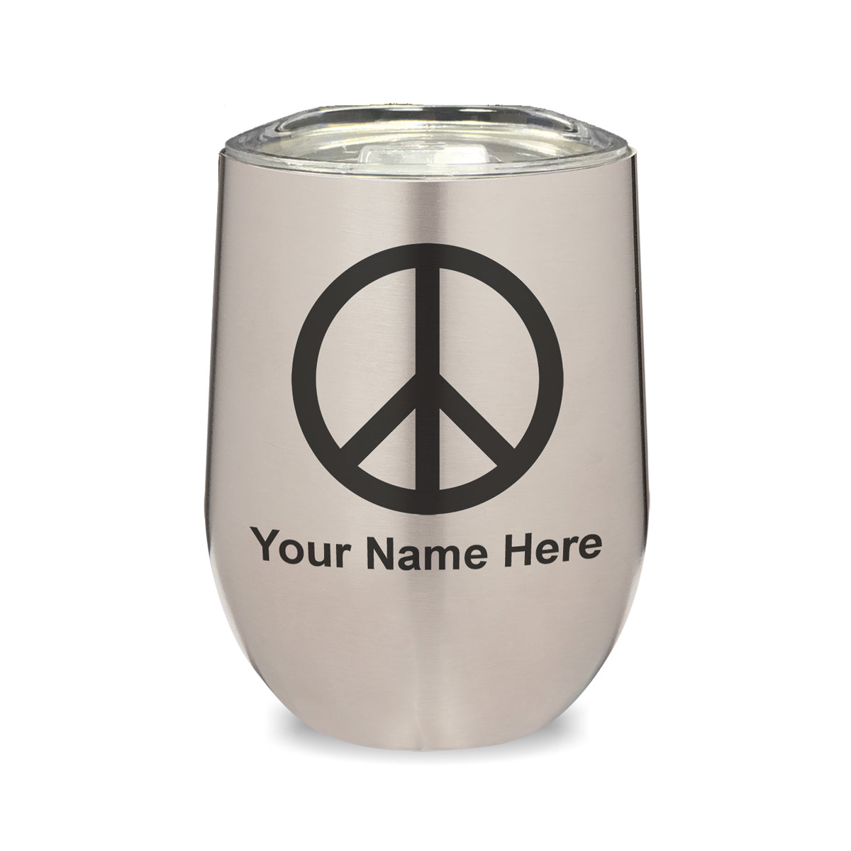 LaserGram Double Wall Stainless Steel Wine Glass, Peace Sign, Personalized Engraving Included