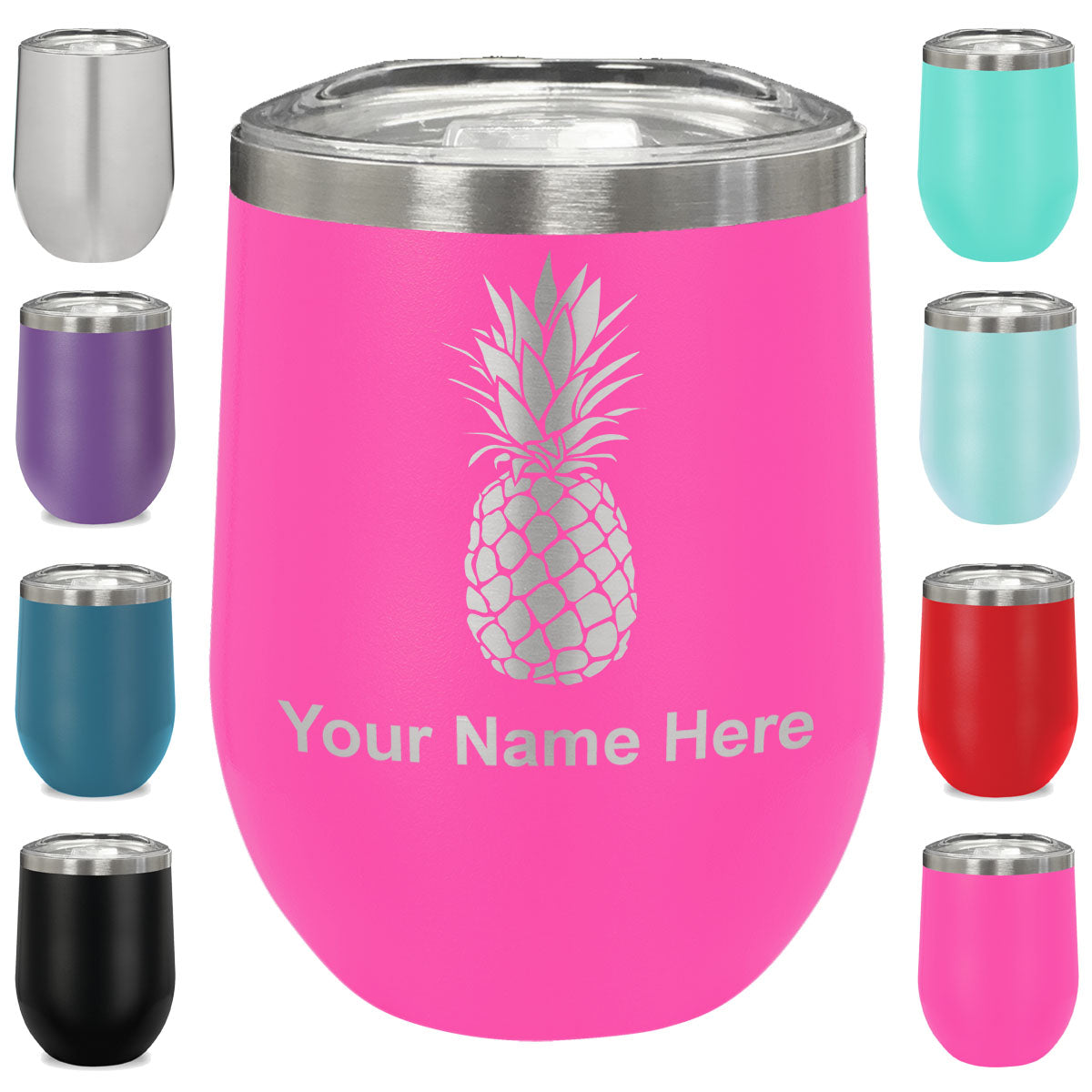 LaserGram Double Wall Stainless Steel Wine Glass, Pineapple, Personalized Engraving Included