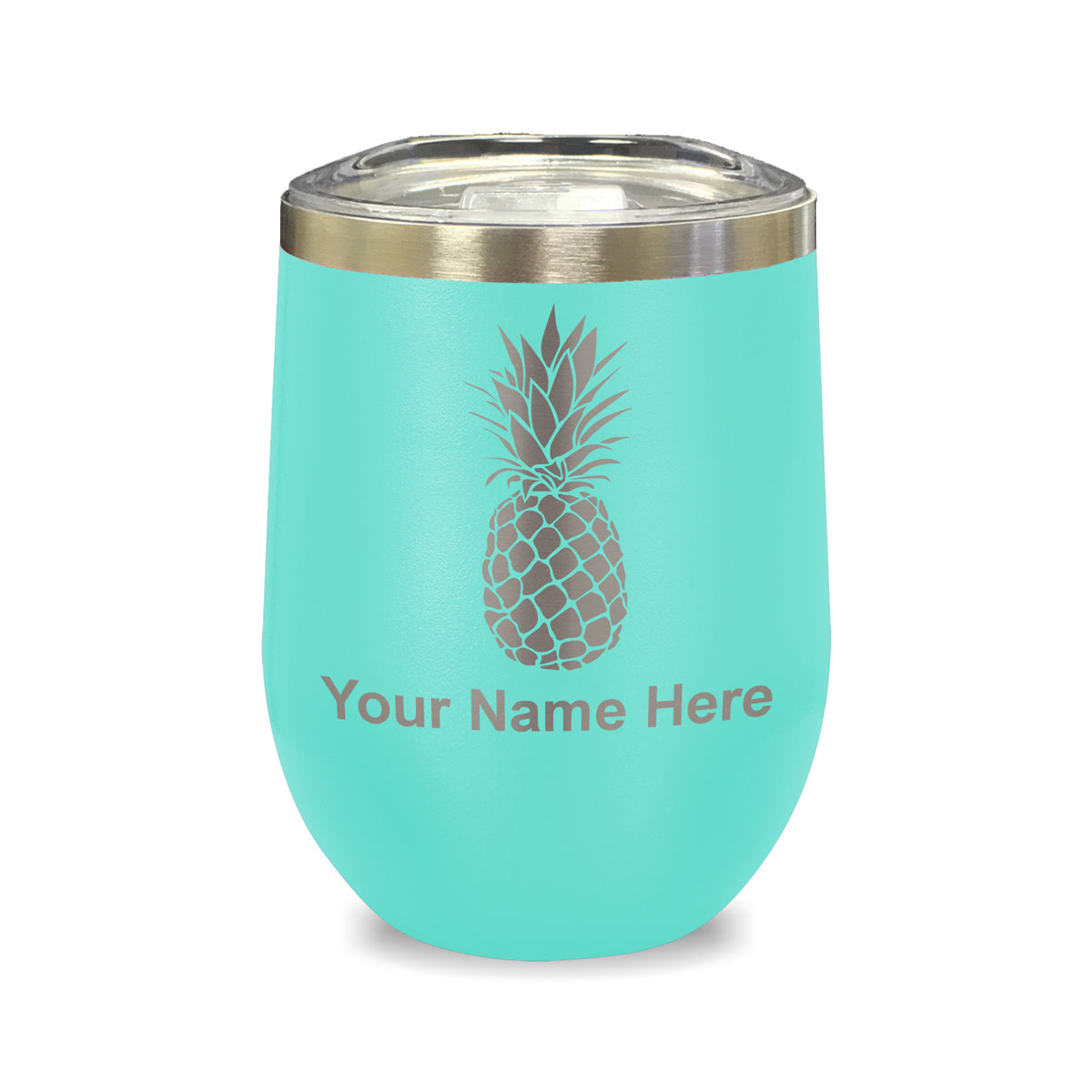 LaserGram Double Wall Stainless Steel Wine Glass, Pineapple, Personalized Engraving Included