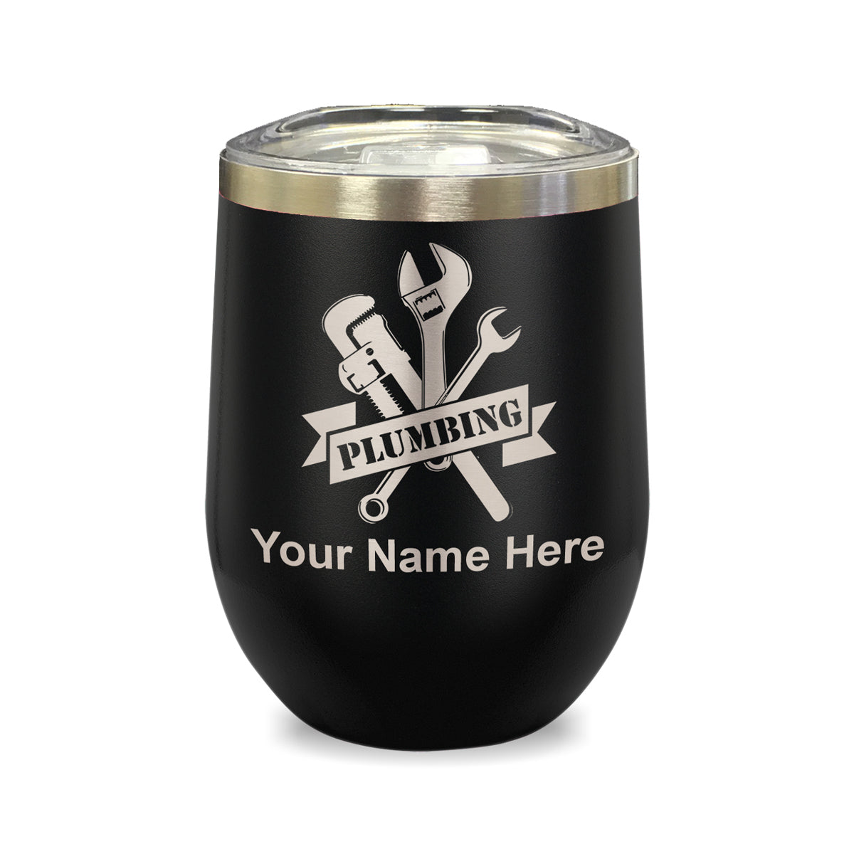 LaserGram Double Wall Stainless Steel Wine Glass, Plumbing, Personalized Engraving Included