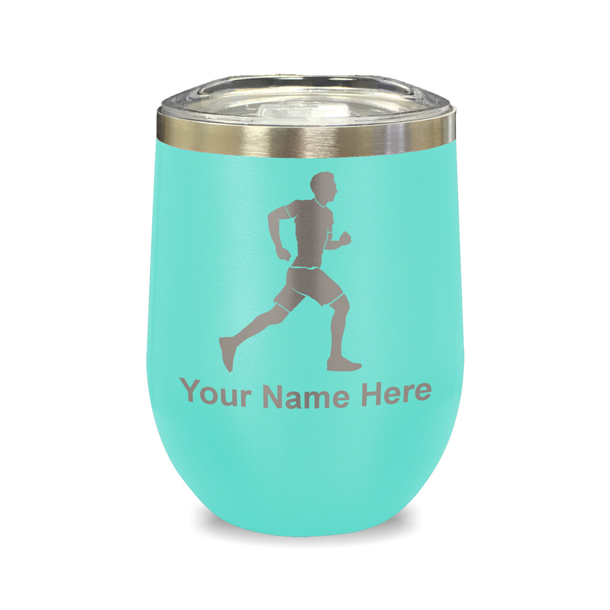 LaserGram Double Wall Stainless Steel Wine Glass, Running Man, Personalized Engraving Included