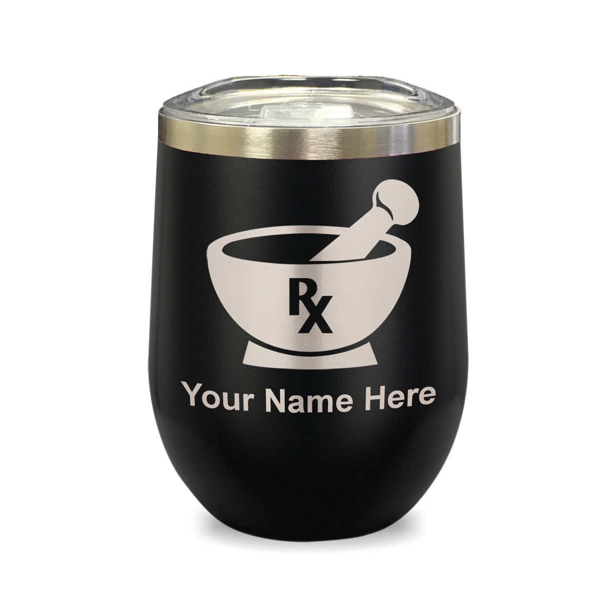 LaserGram Double Wall Stainless Steel Wine Glass, Rx Pharmacy Symbol, Personalized Engraving Included