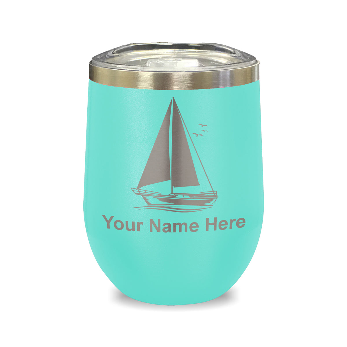 LaserGram Double Wall Stainless Steel Wine Glass, Sailboat, Personalized Engraving Included