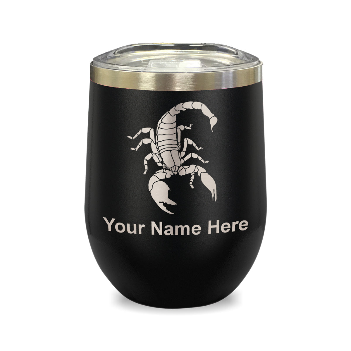 LaserGram Double Wall Stainless Steel Wine Glass, Scorpion, Personalized Engraving Included