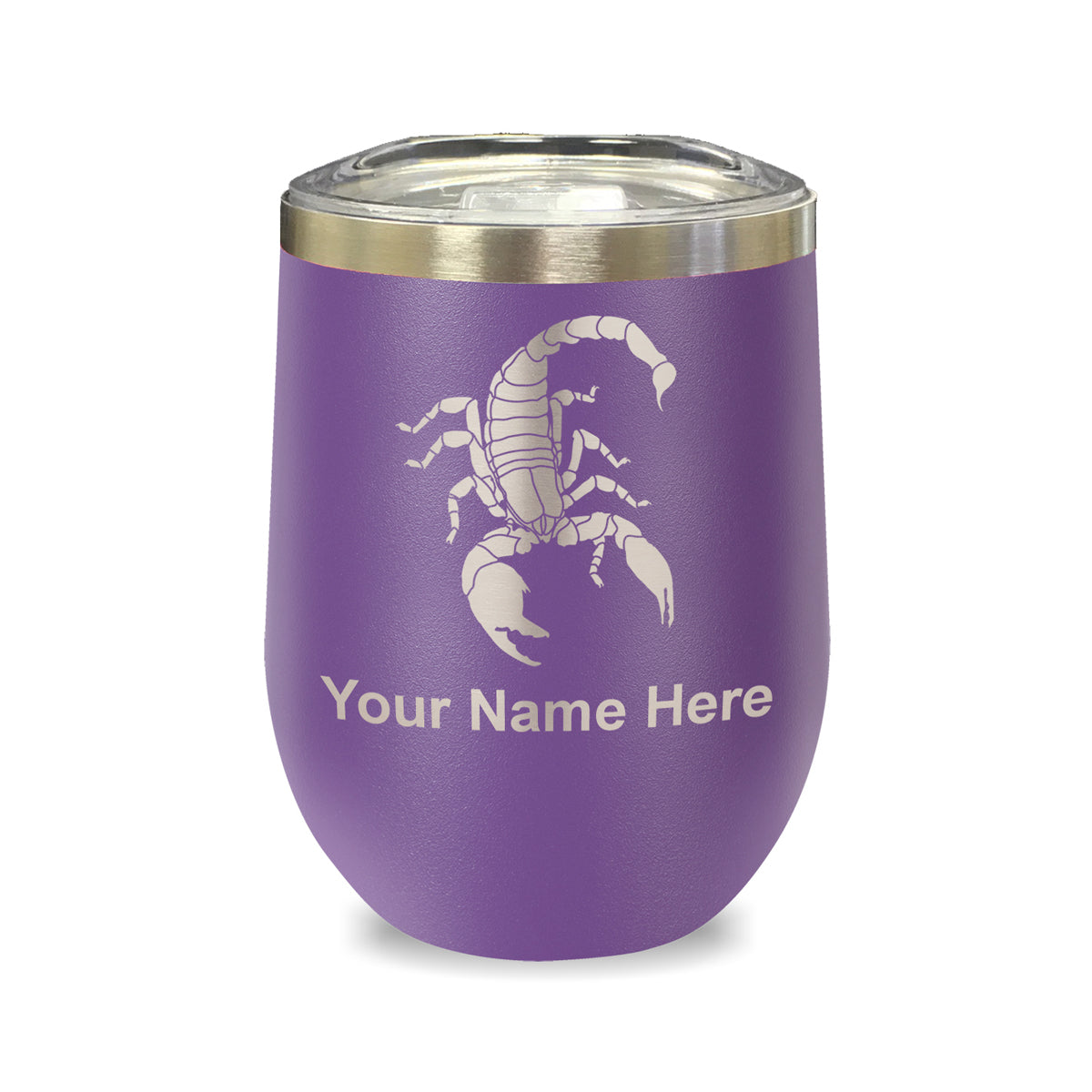 LaserGram Double Wall Stainless Steel Wine Glass, Scorpion, Personalized Engraving Included