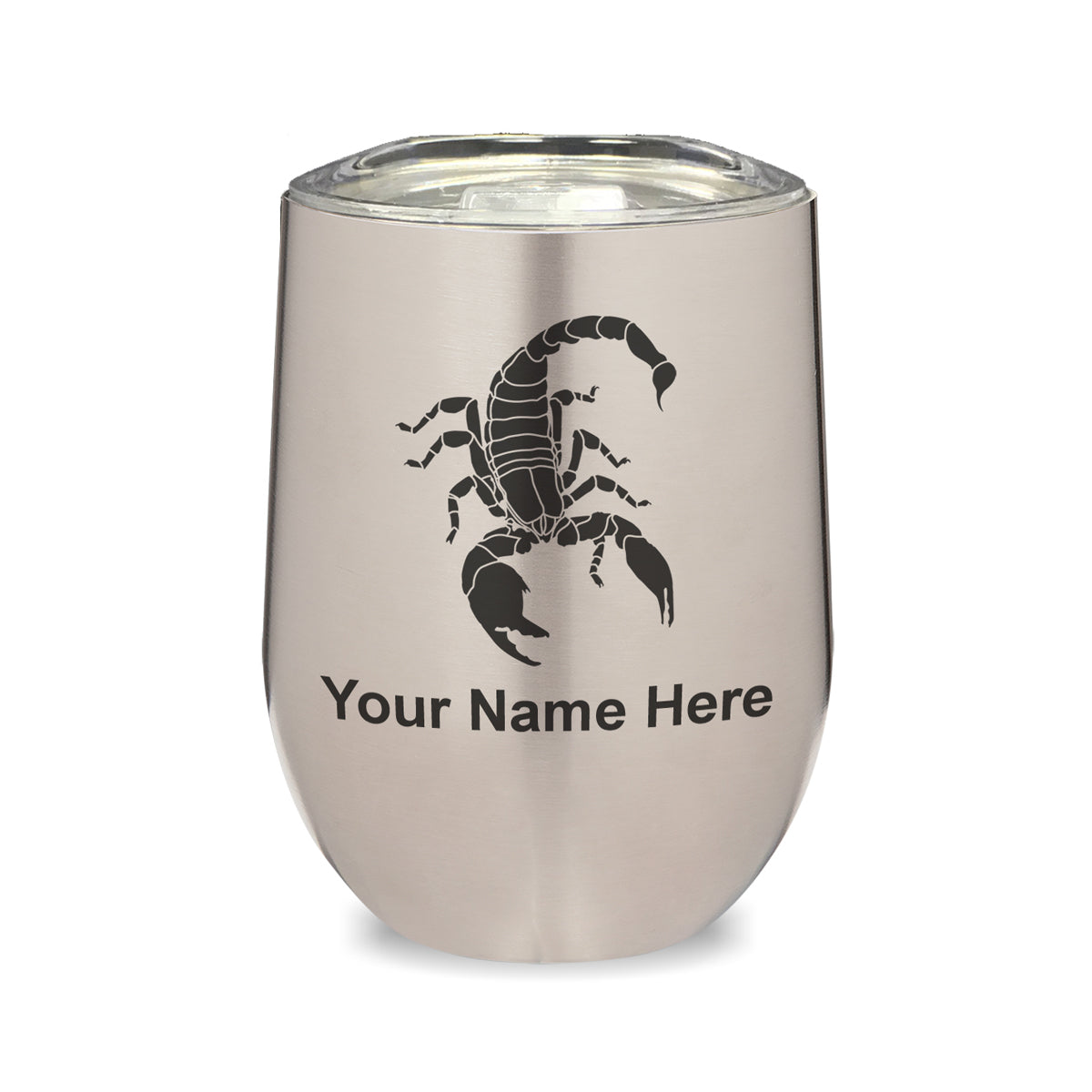 LaserGram Double Wall Stainless Steel Wine Glass, Scorpion, Personalized Engraving Included