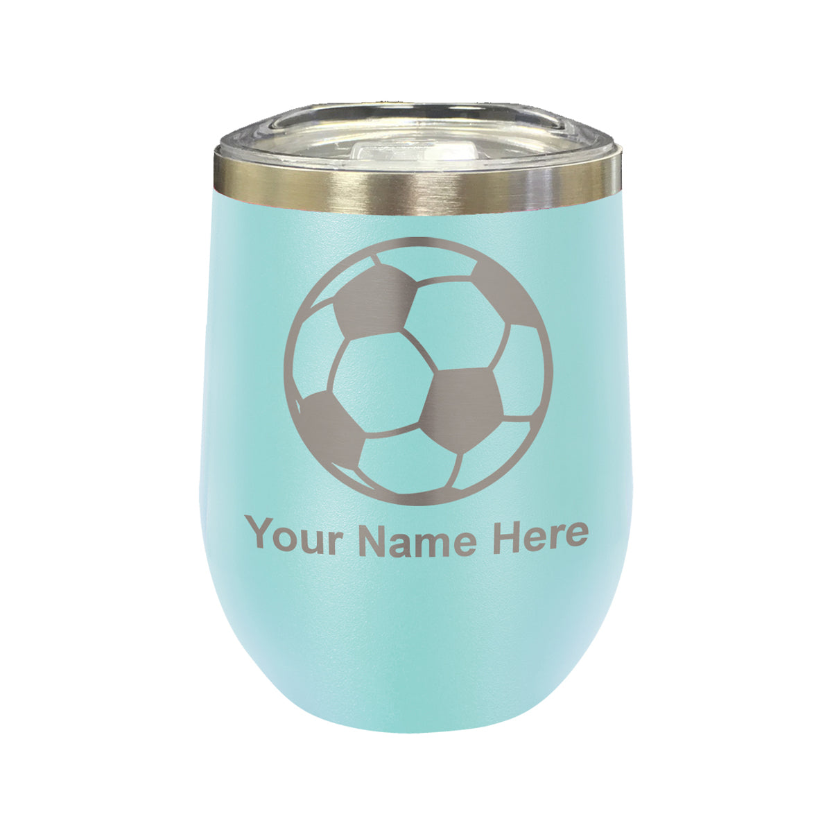 LaserGram Double Wall Stainless Steel Wine Glass, Soccer Ball, Personalized Engraving Included