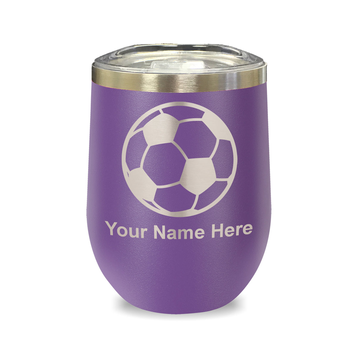 LaserGram Double Wall Stainless Steel Wine Glass, Soccer Ball, Personalized Engraving Included