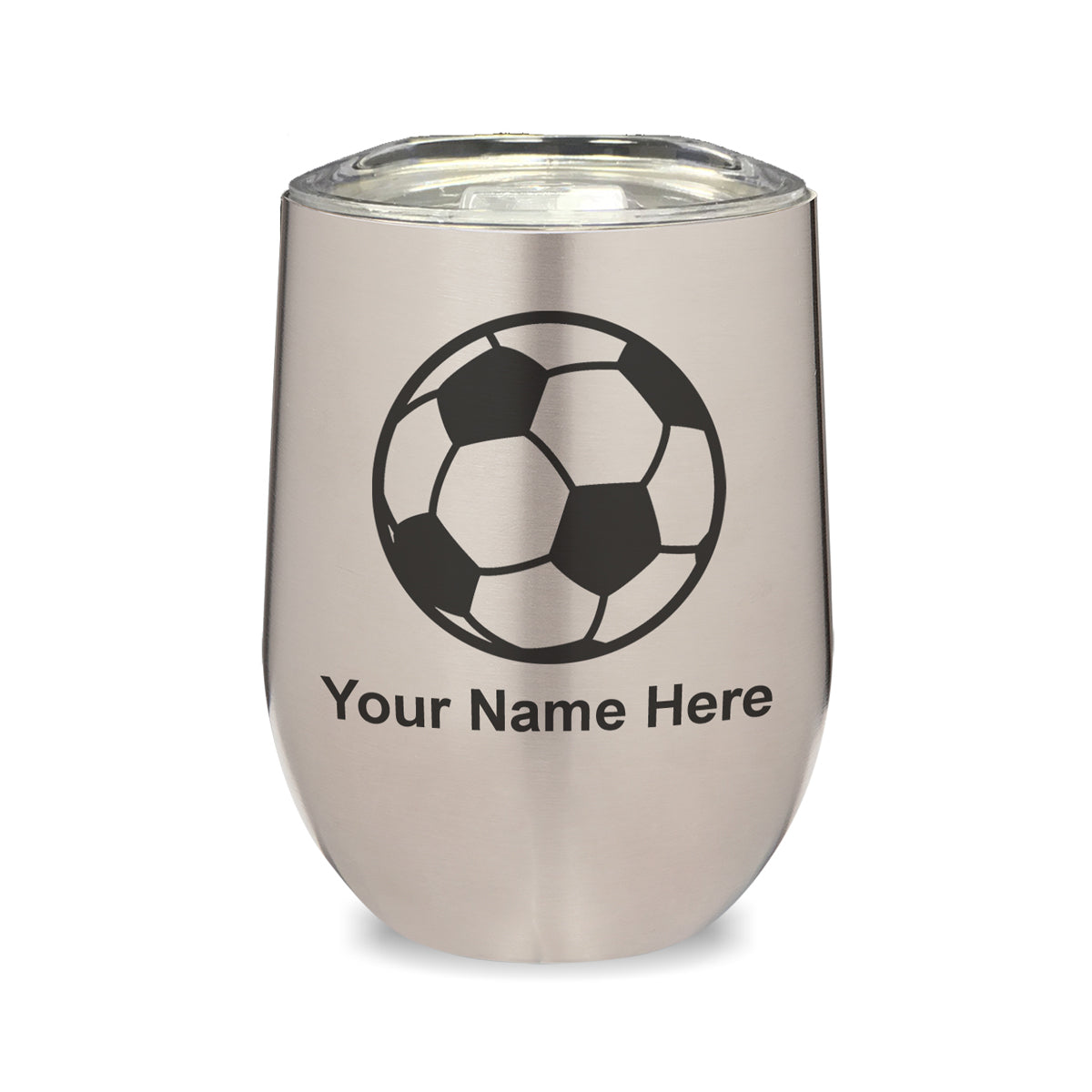LaserGram Double Wall Stainless Steel Wine Glass, Soccer Ball, Personalized Engraving Included