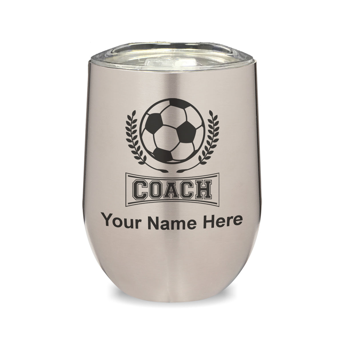 LaserGram Double Wall Stainless Steel Wine Glass, Soccer Coach, Personalized Engraving Included