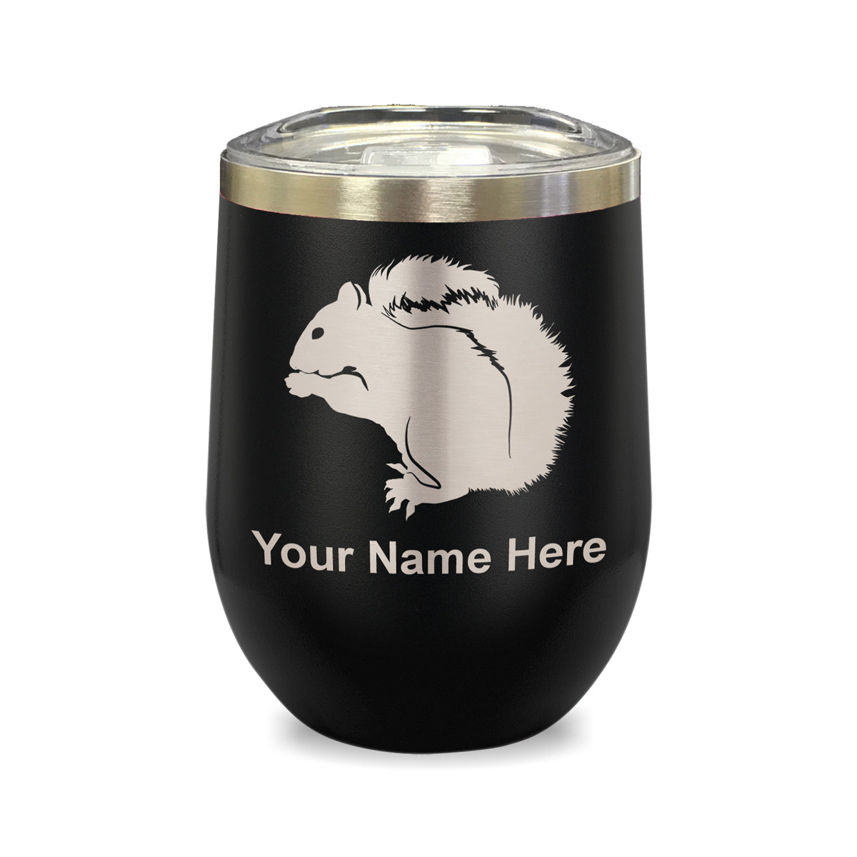 LaserGram Double Wall Stainless Steel Wine Glass, Squirrel, Personalized Engraving Included
