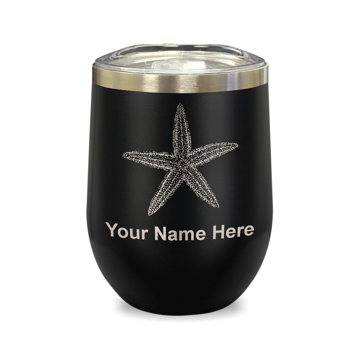 LaserGram Double Wall Stainless Steel Wine Glass, Starfish, Personalized Engraving Included