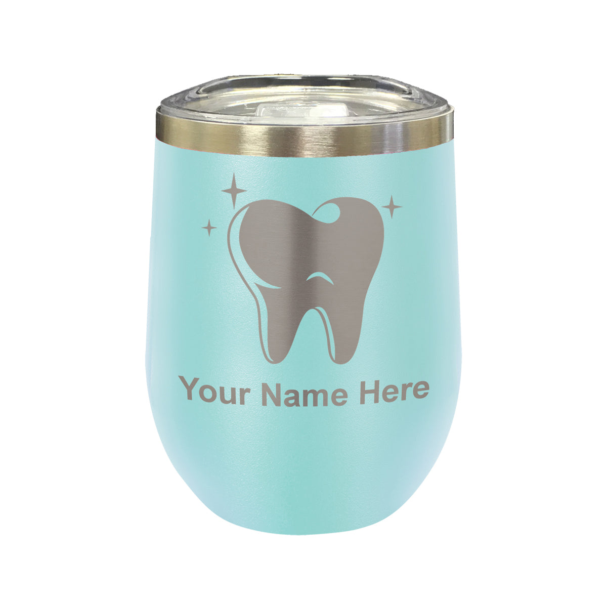 LaserGram Double Wall Stainless Steel Wine Glass, Tooth, Personalized Engraving Included