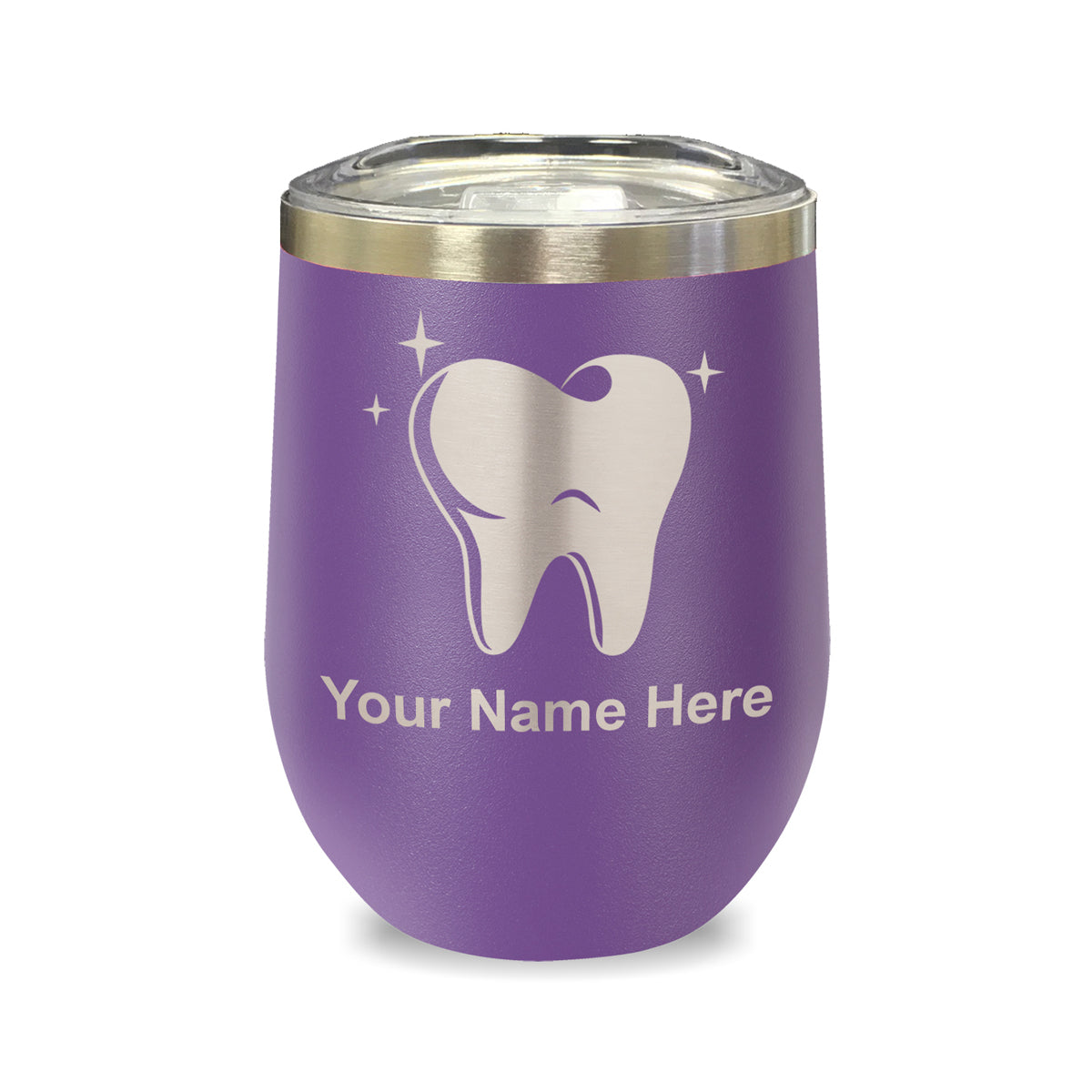 LaserGram Double Wall Stainless Steel Wine Glass, Tooth, Personalized Engraving Included