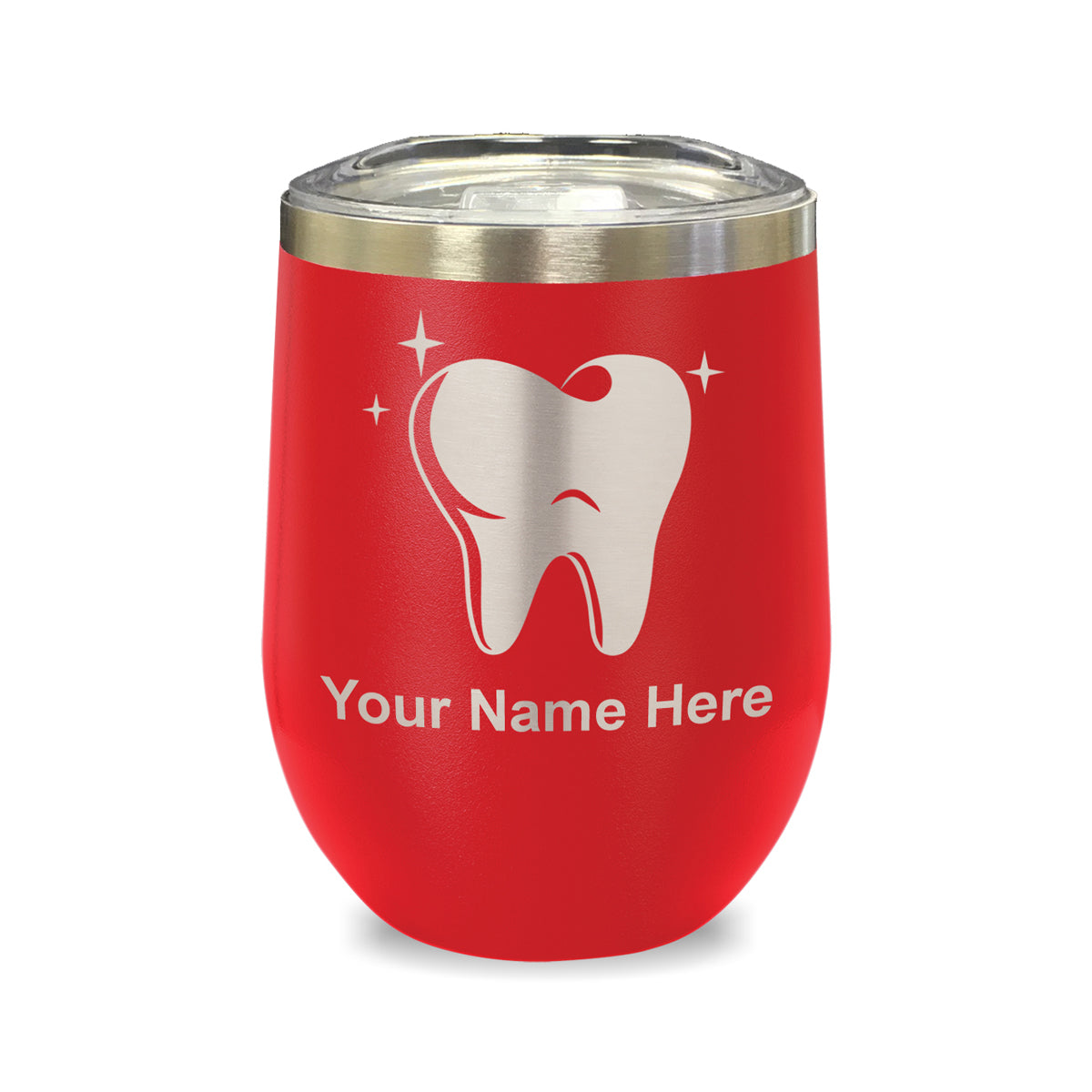 LaserGram Double Wall Stainless Steel Wine Glass, Tooth, Personalized Engraving Included