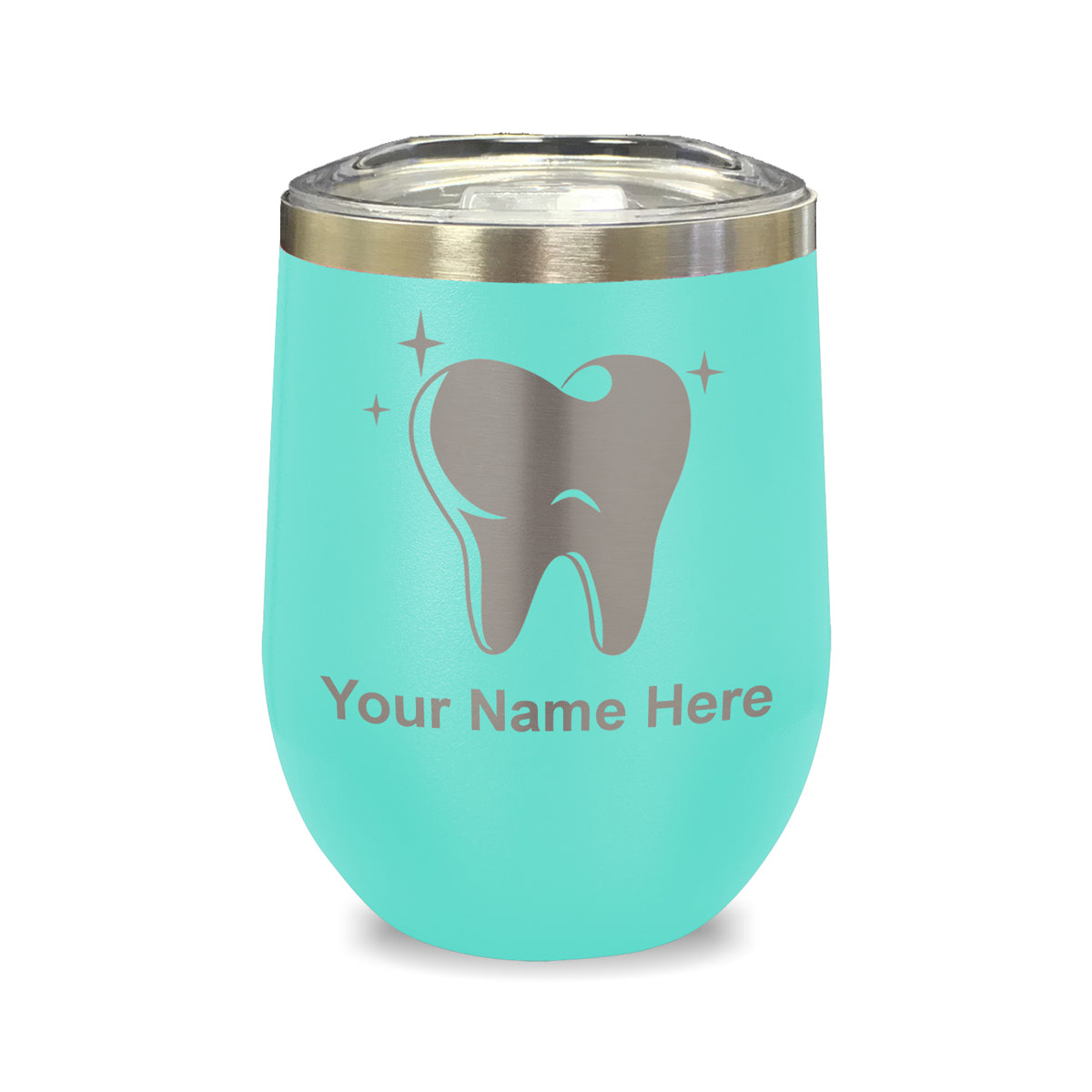 LaserGram Double Wall Stainless Steel Wine Glass, Tooth, Personalized Engraving Included