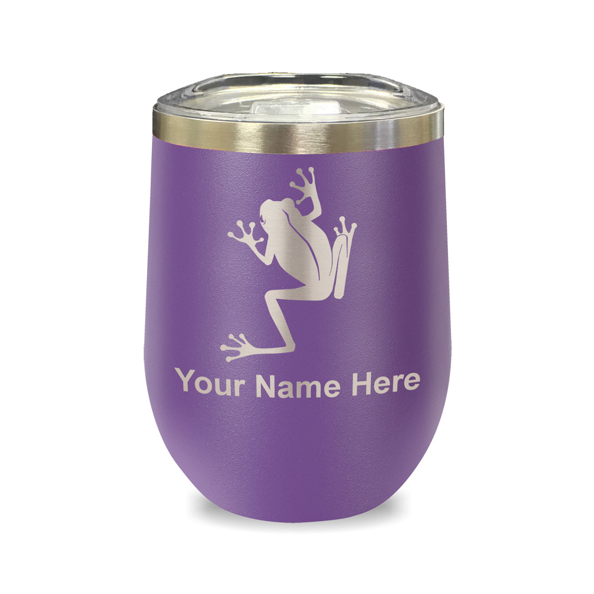 LaserGram Double Wall Stainless Steel Wine Glass, Tree Frog, Personalized Engraving Included