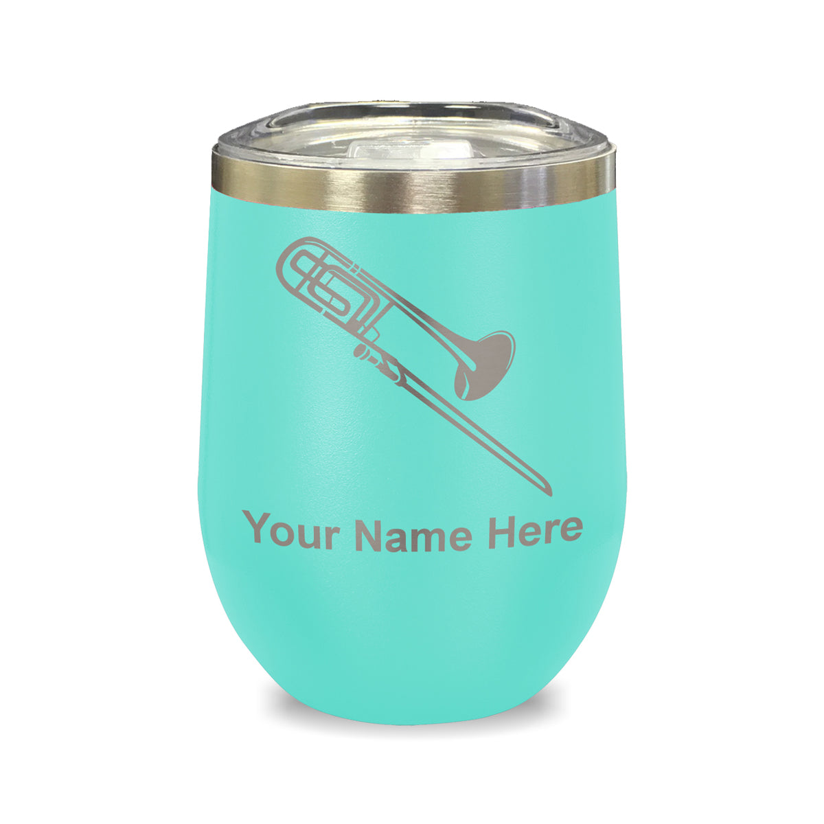 LaserGram Double Wall Stainless Steel Wine Glass, Trombone, Personalized Engraving Included