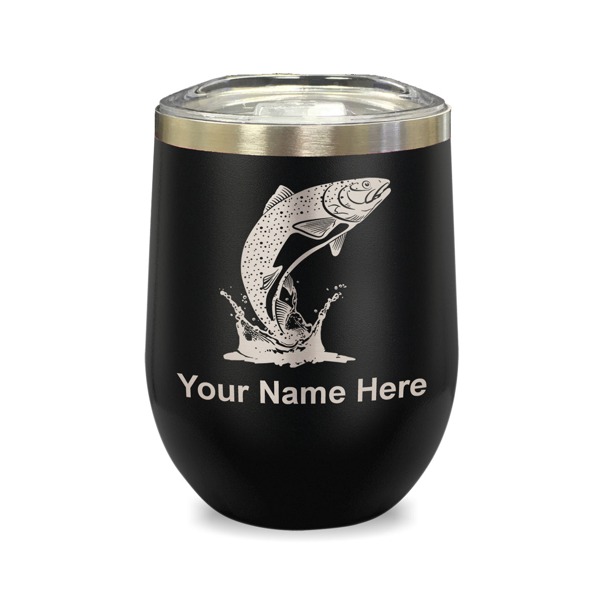 LaserGram Double Wall Stainless Steel Wine Glass, Trout Fish, Personalized Engraving Included