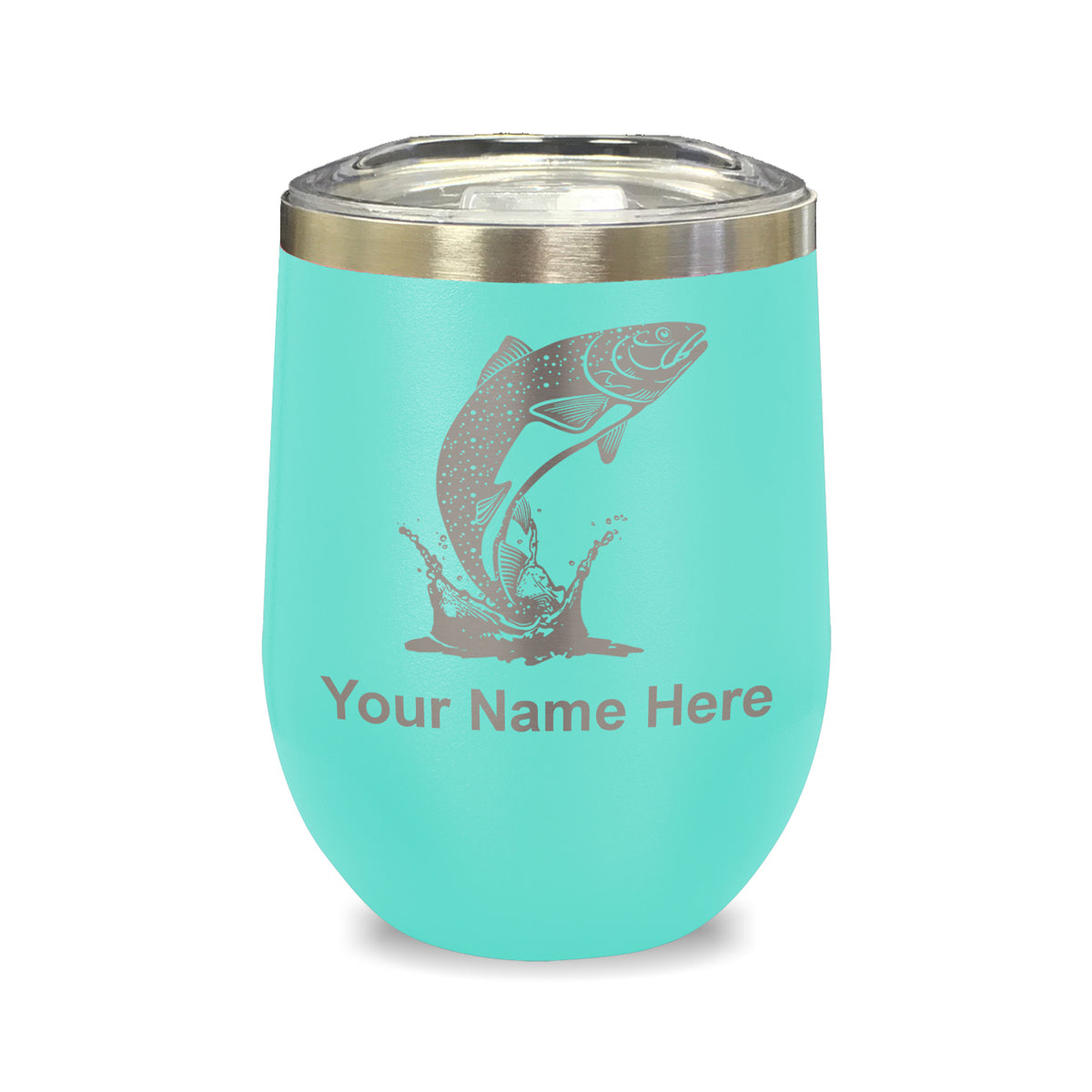 LaserGram Double Wall Stainless Steel Wine Glass, Trout Fish, Personalized Engraving Included