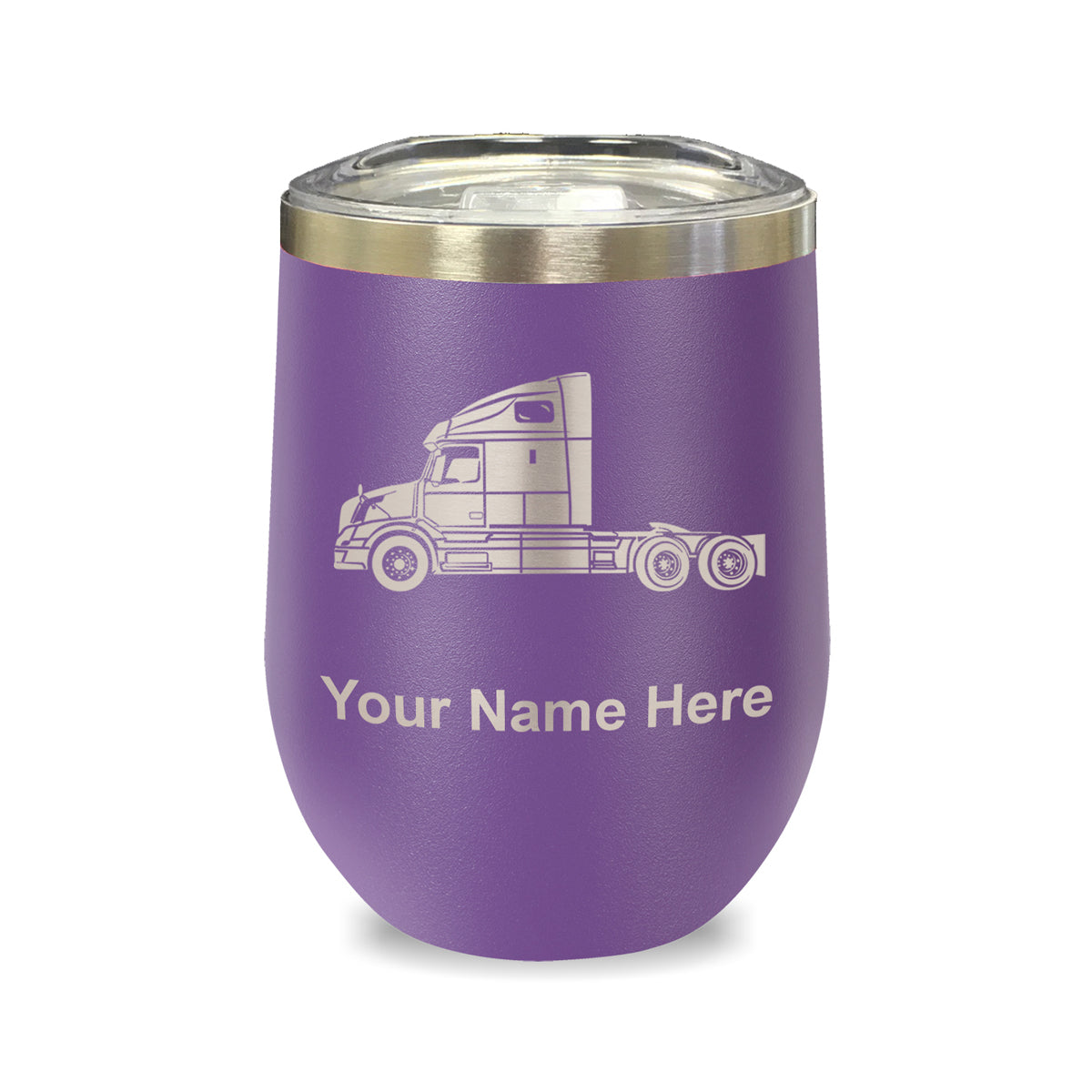 LaserGram Double Wall Stainless Steel Wine Glass, Truck Cab, Personalized Engraving Included