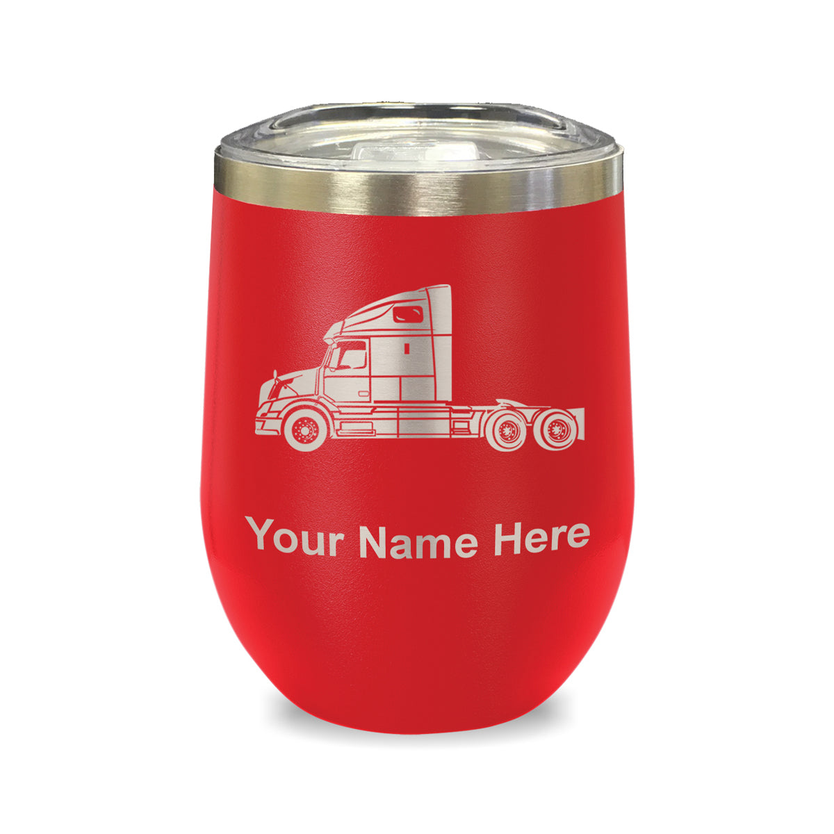 LaserGram Double Wall Stainless Steel Wine Glass, Truck Cab, Personalized Engraving Included