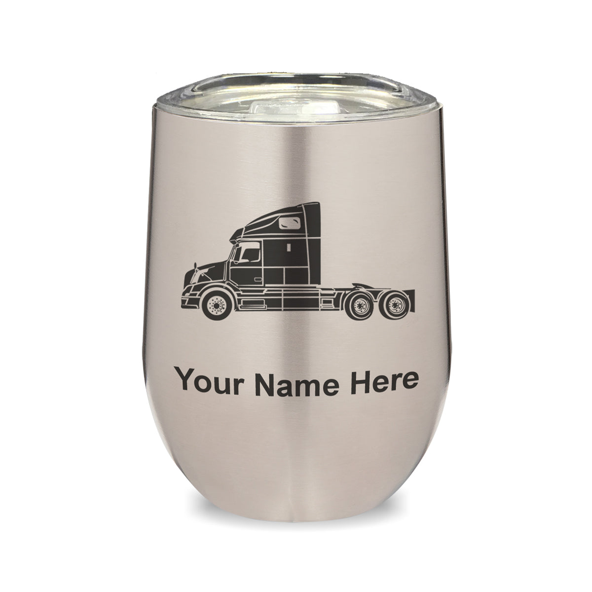 LaserGram Double Wall Stainless Steel Wine Glass, Truck Cab, Personalized Engraving Included